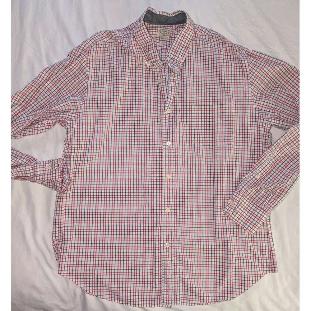 J Crew Tailored Mens XL Long Sleeve Red Plaid‎ Casual Button Up Dress Shirt
